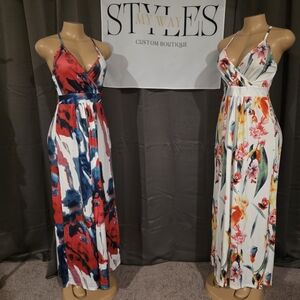 Vibrant Floral Maxi Dress in Red and Blue